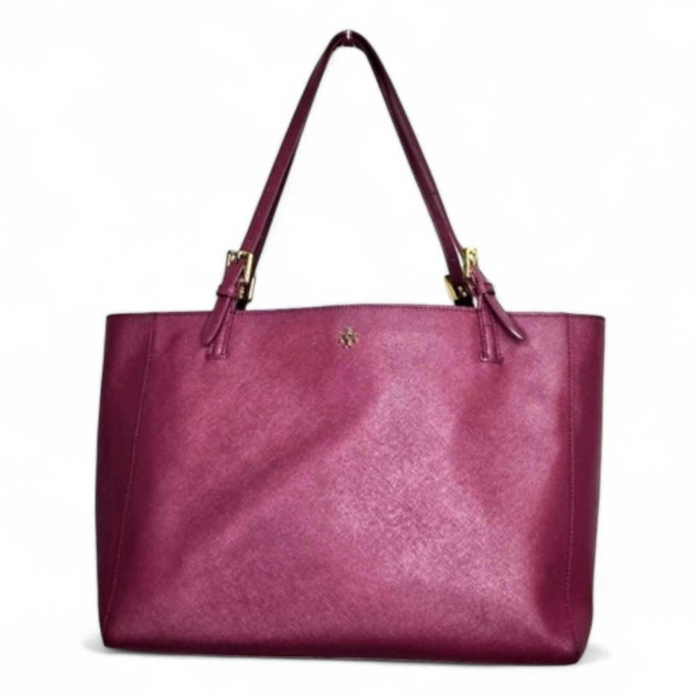 Tory Burch Emerson Tote Handbag. Burgundy, Saffiano Leather, Large.